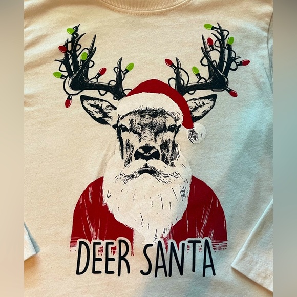 🩵Deer Santa Holiday Time Longsleeve Tee - Size Youth XS (4-5) - Picture 2 of 5